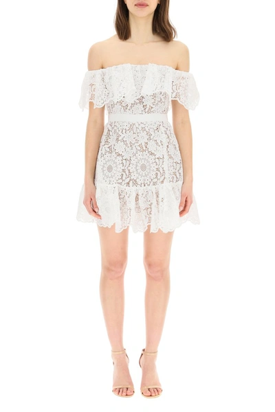 Shop Self-portrait Self Portrait Off-shoulder Lace Mini Dress In White