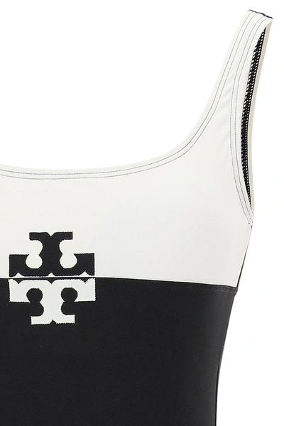 Shop Tory Burch Two-tone Swimsuit With Monogram In Black White