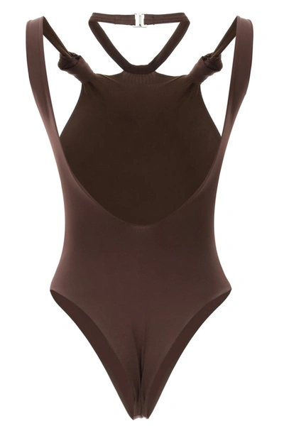 Shop Attico The  One-piece Swimsuit With Knots In Coffee