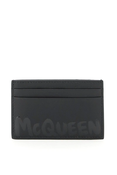 Shop Alexander Mcqueen Graffiti Logo Credit Card Holder In Black