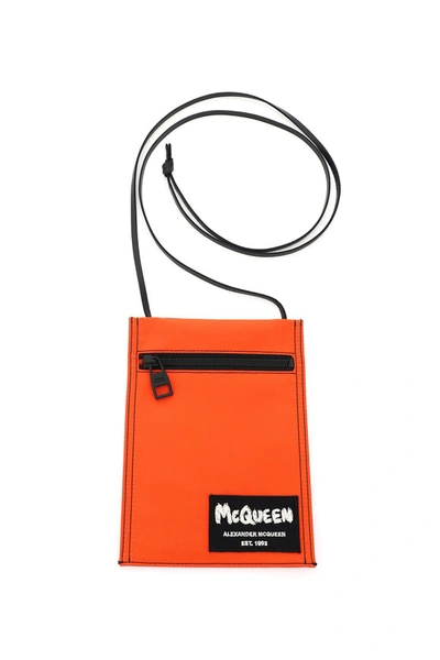 Shop Alexander Mcqueen Crossbody Pouch With Graffiti Logo Embroidery In Mixed Colours