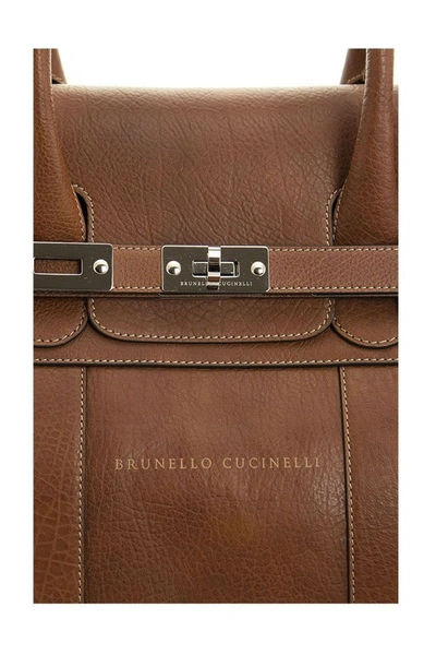 Shop Brunello Cucinelli Grained Calfskin Country Weekender Bag In Rum