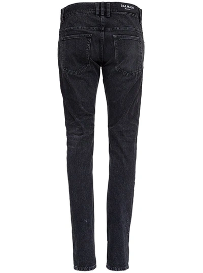 Shop Balmain Distressed Skinny Jeans In Black