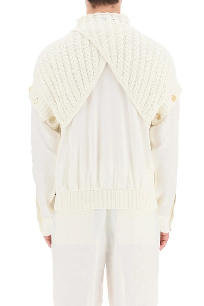 Shop Fendi Detachable Sleeve Cable Knit Jumper In White