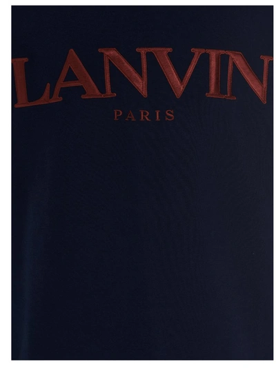 Shop Lanvin Logo Print Drawstring Hoodie In Navy