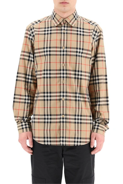 Shop Burberry Check Print Shirt In Beige
