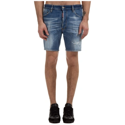 Shop Dsquared2 Distressed Denim Bermuda Shorts In Blue