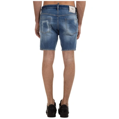 Shop Dsquared2 Distressed Denim Bermuda Shorts In Blue