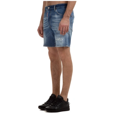 Shop Dsquared2 Distressed Denim Bermuda Shorts In Blue