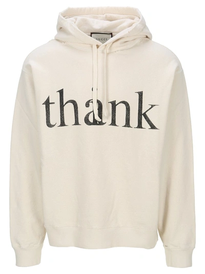 Shop Gucci Think/thank Print Hoodie In White