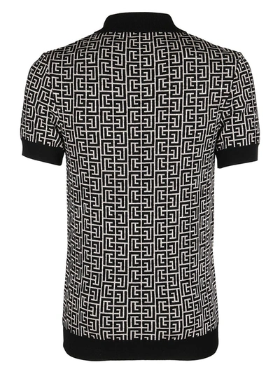 Shop Balmain Monogram Intarsia Polo Shirt In Multi
