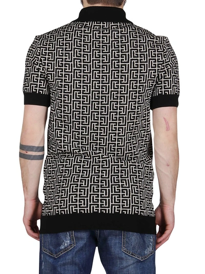 Shop Balmain Monogram Intarsia Polo Shirt In Multi