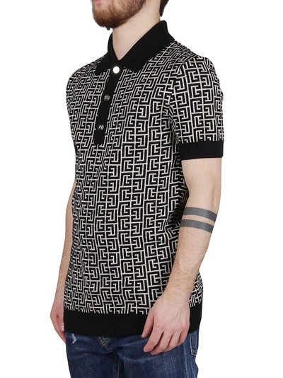 Shop Balmain Monogram Intarsia Polo Shirt In Multi