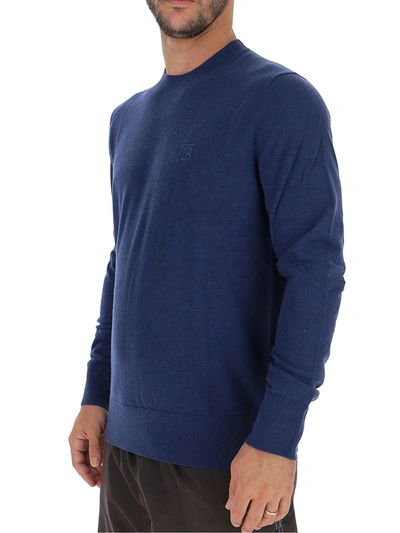 Shop Burberry Logo Motif Knit Sweater In Blue