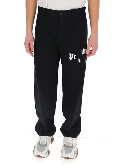 Shop Palm Angels Logo Straight-leg Pants In Black