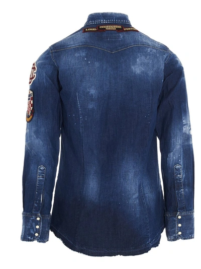 Shop Dsquared2 Patched Denim Shirt In Blue