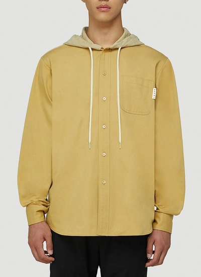 Shop Marni Drawstring Hooded Over In Yellow