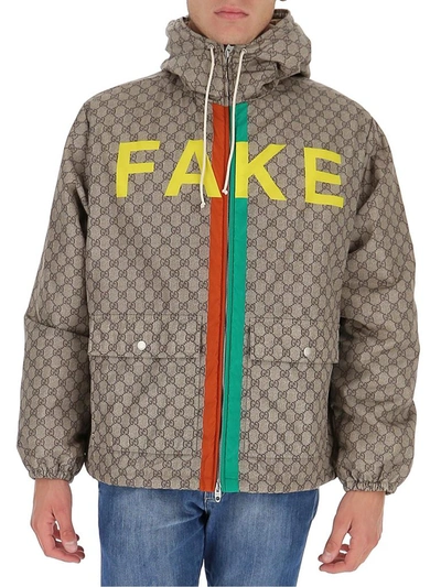 Shop Gucci Logo Printed Jacket In Beige