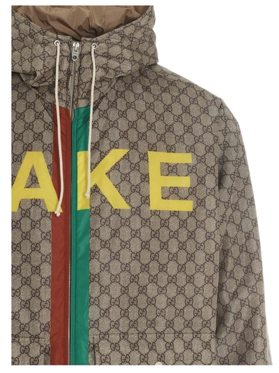 Shop Gucci Logo Printed Jacket In Beige