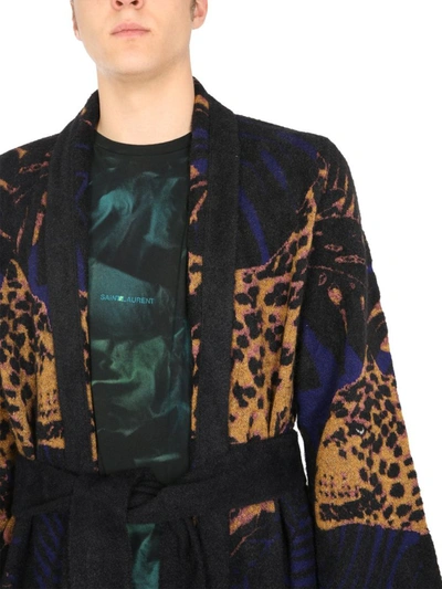 Shop Saint Laurent Leopard Intarsia Robe In Multi