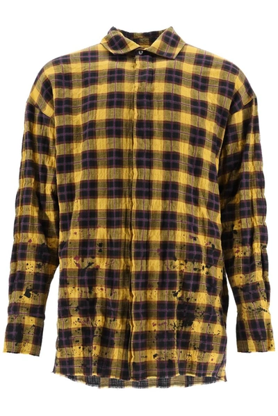 Shop Palm Angels Round Logo Checked Shirt In Yellow