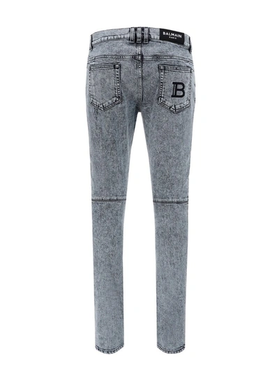 Shop Balmain Biker Style Skinny Leg Jeans In Grey