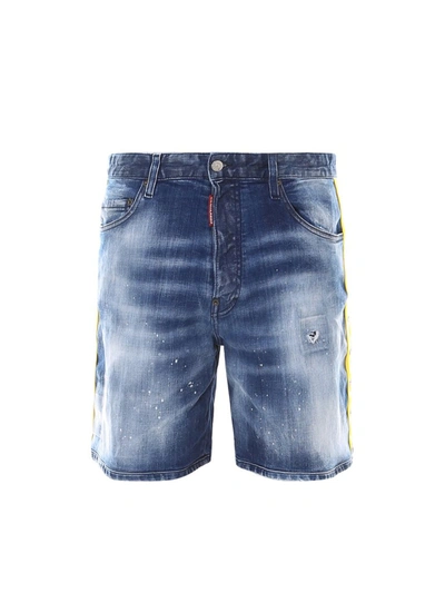 Shop Dsquared2 Logo Tape Denim Shorts In Blue