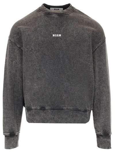 Shop Msgm Micro Logo Sweatshirt In Grey