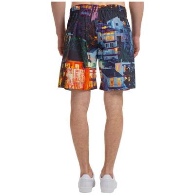 Shop Msgm X Seth Armstrong Graphic Print Shorts In Blue
