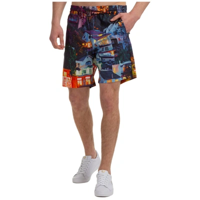 Shop Msgm X Seth Armstrong Graphic Print Shorts In Blue