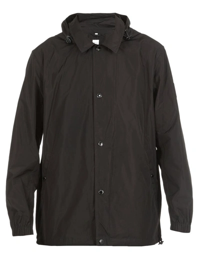 Shop Burberry Hooded Buttoned Jacket In Black