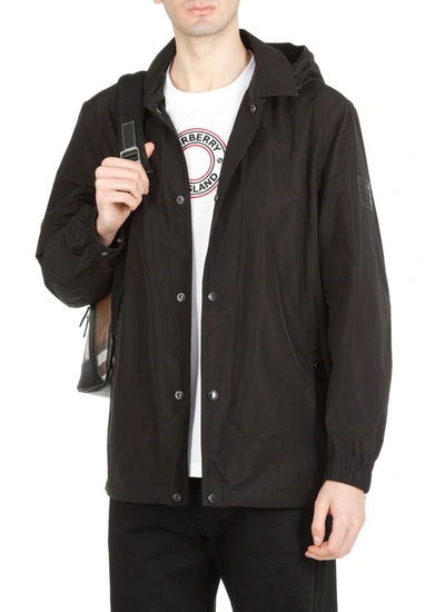 Shop Burberry Hooded Buttoned Jacket In Black