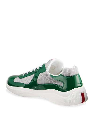 Shop Prada Men's America's Cup Patent Leather Patchwork Sneakers In Gray