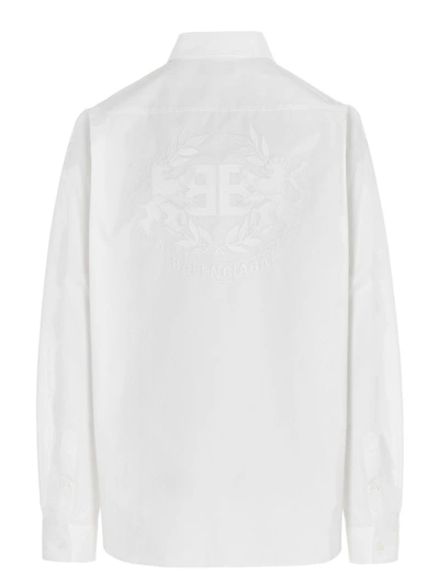Shop Balenciaga Logo Embroidered Shirt In White
