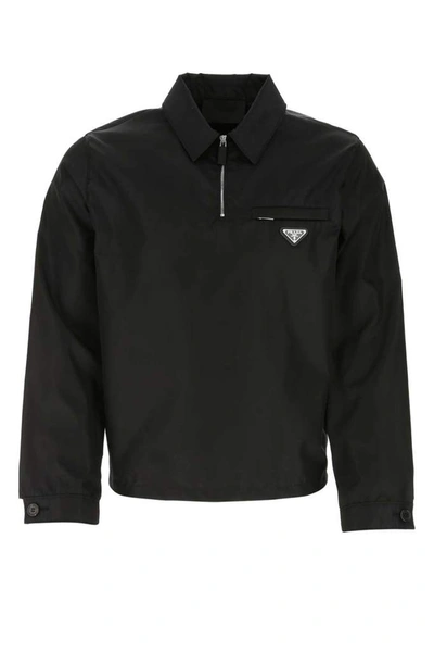 Shop Prada Triangle Logo Blouson Jacket In Black