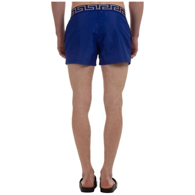 Shop Versace Medusa Waistband Swim Shorts In Blue