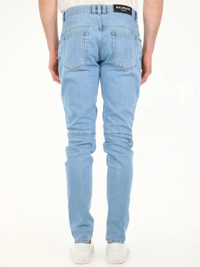 Shop Balmain Biker Style Skinny Leg Jeans In Blue