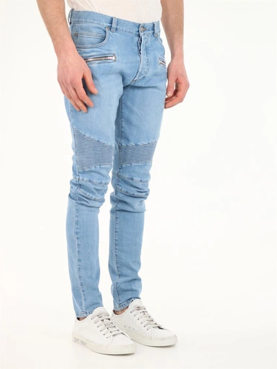 Shop Balmain Biker Style Skinny Leg Jeans In Blue
