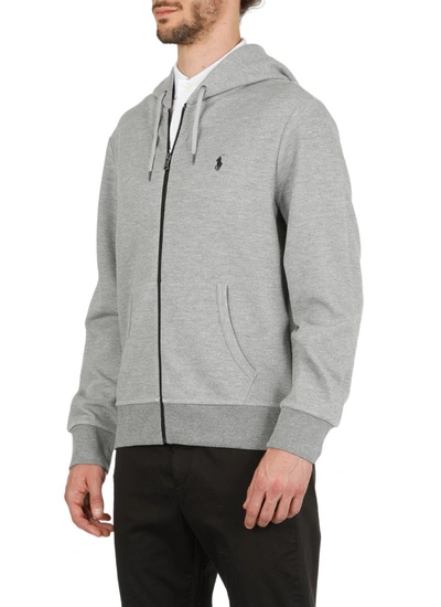 Shop Polo Ralph Lauren Logo Embroidered Zipped Hoodie In Grey