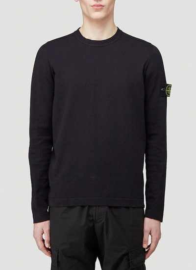 Shop Stone Island Logo Patch Knit Sweater In Navy