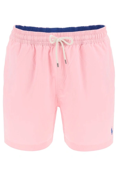 Shop Polo Ralph Lauren Logo Embroidered Swim Shorts In Pink