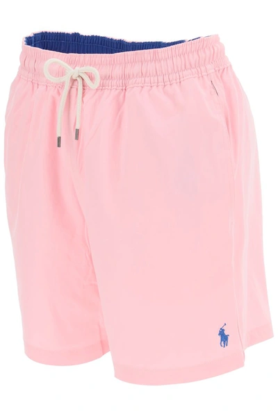 Shop Polo Ralph Lauren Logo Embroidered Swim Shorts In Pink
