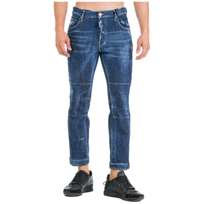 Shop Dsquared2 Panelled Cropped Jeans In Navy