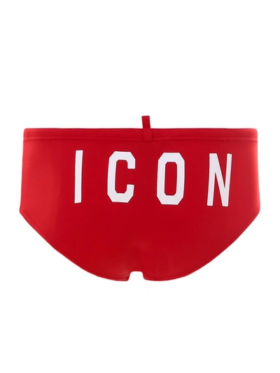 Shop Dsquared2 Icon Logo Print Swimming Briefs In Red