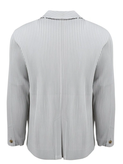 Shop Issey Miyake Homme Plissé  Pleated Single Breasted Jacket In Grey