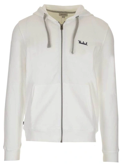 Shop Woolrich Logo Embroidered Zipped Sweatshirt In White