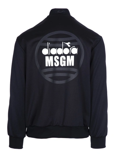 Shop Msgm X Diadora Logo Print Track Jacket In Black