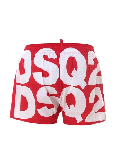 Shop Dsquared2 Logo Print Swim Trunks In Red