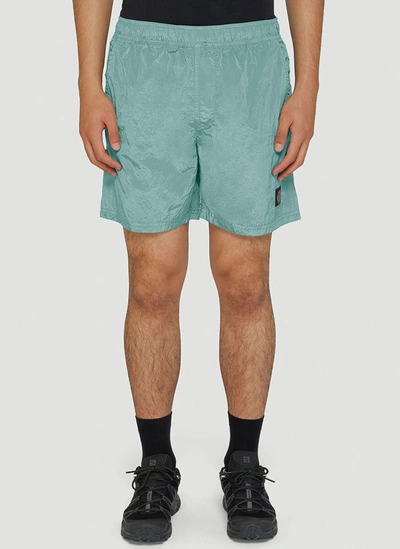 Shop Stone Island Logo Printed Swim Shorts In Green