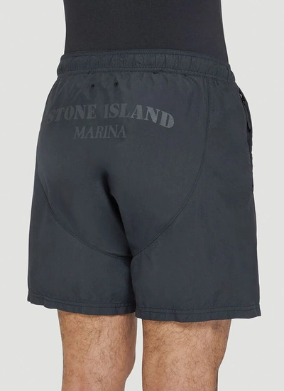 Shop Stone Island Logo Printed Swim Shorts In Grey